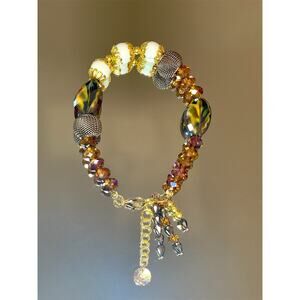 Brown Gold Swarovski Beaded Charm Bracelet
